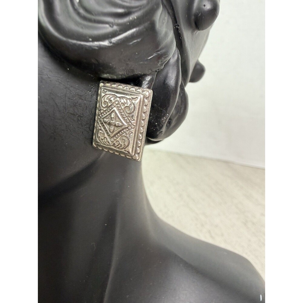 Vintage Brighton Silver Plated Rectangular Cross Filigree Scroll Post Earrings